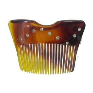 1980s Signed DC Lucite Faux Tortoise Shell  hite Rhinestones Side  Hair Comb